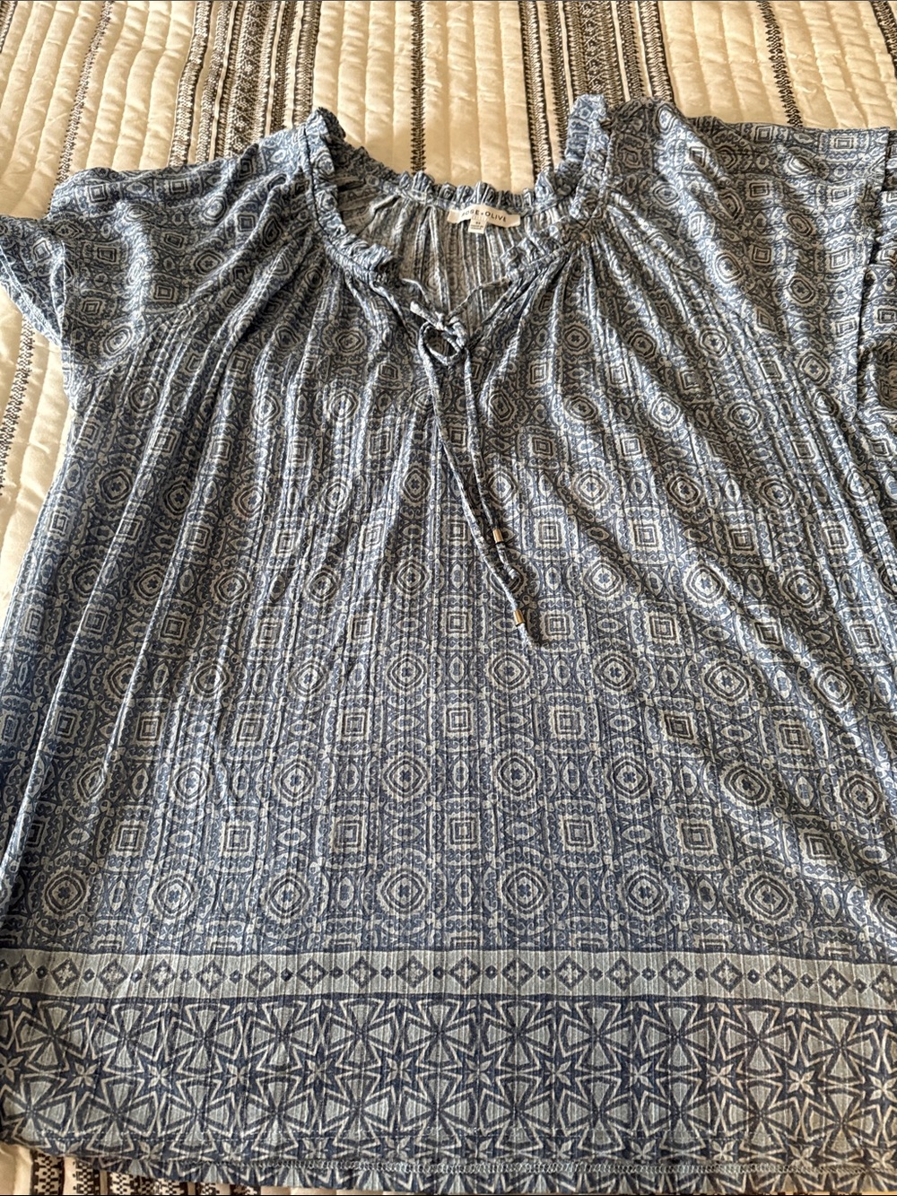 Rose & Olive Light Blue Geometric Peasant Blouse - Picture 3 of 5